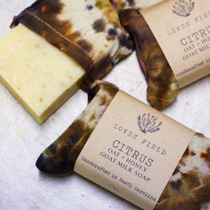 citrus lemon oatmeal goat milk soap bar, handmade small batch natural soap