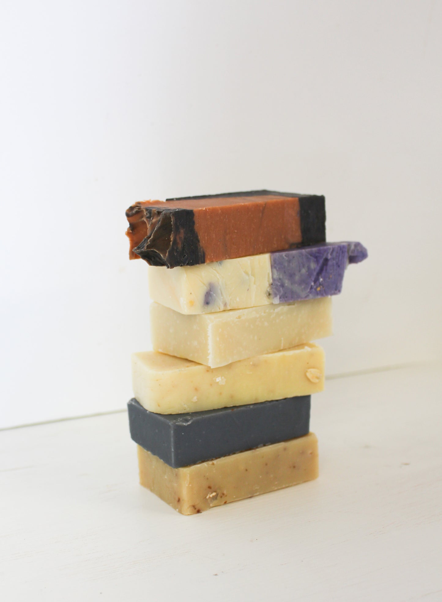 handmade natural soap sampler set with six cold process soap bars, palm oil free soap gift set