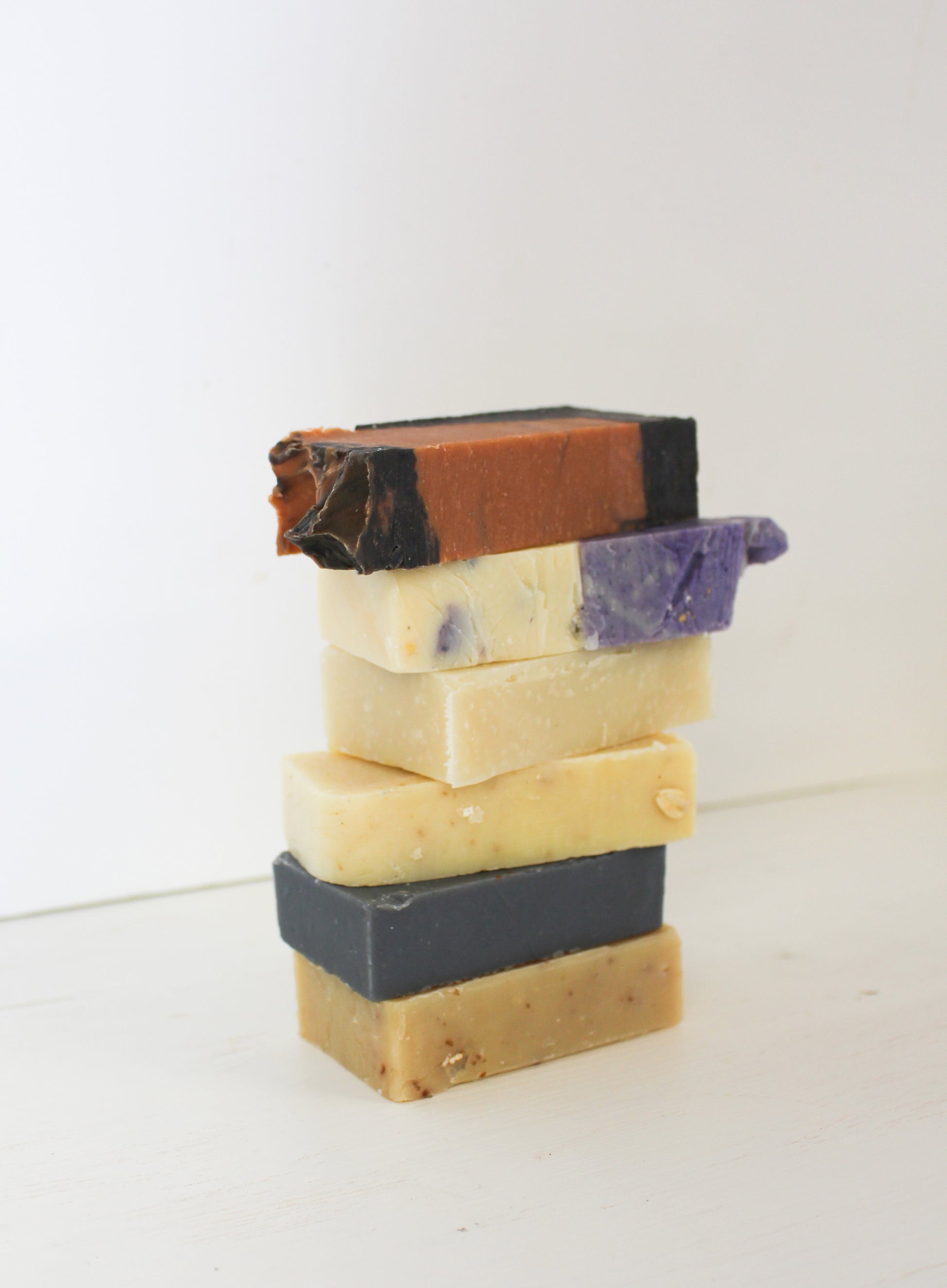handmade natural soap sampler set with six cold process soap bars, palm oil free soap gift set