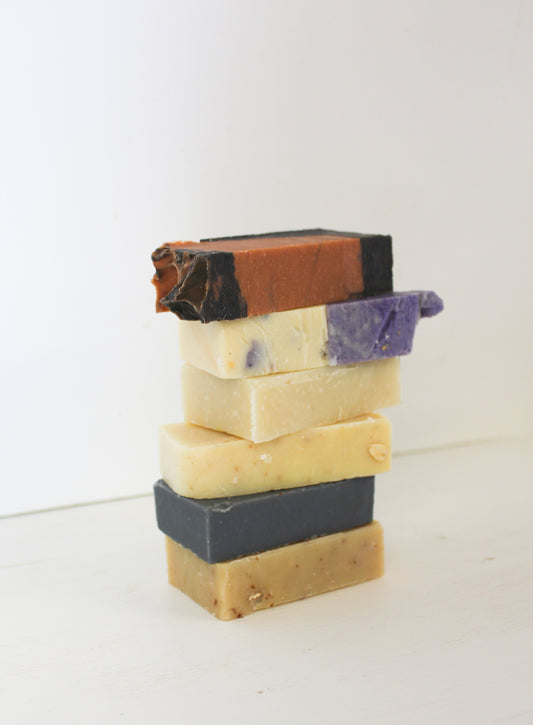 handmade natural soap sampler set with six cold process soap bars, palm oil free soap gift set