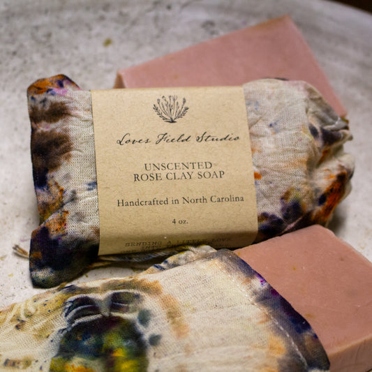 pink clay soap bar in gift bag